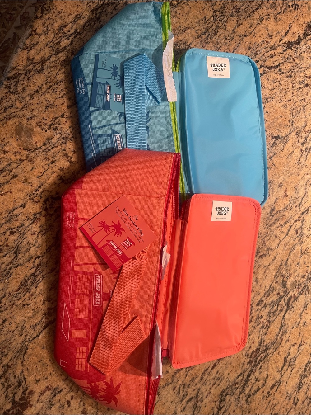 Trader Joe's Coral and Sky Blue Insulated Cooler Bag Set